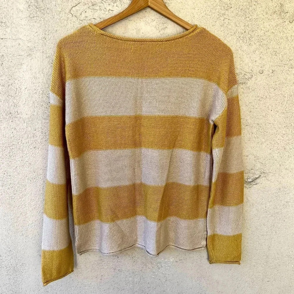 Marled Striped Boat Neck Knit Sweater Gold Size S - Picture 7 of 7
